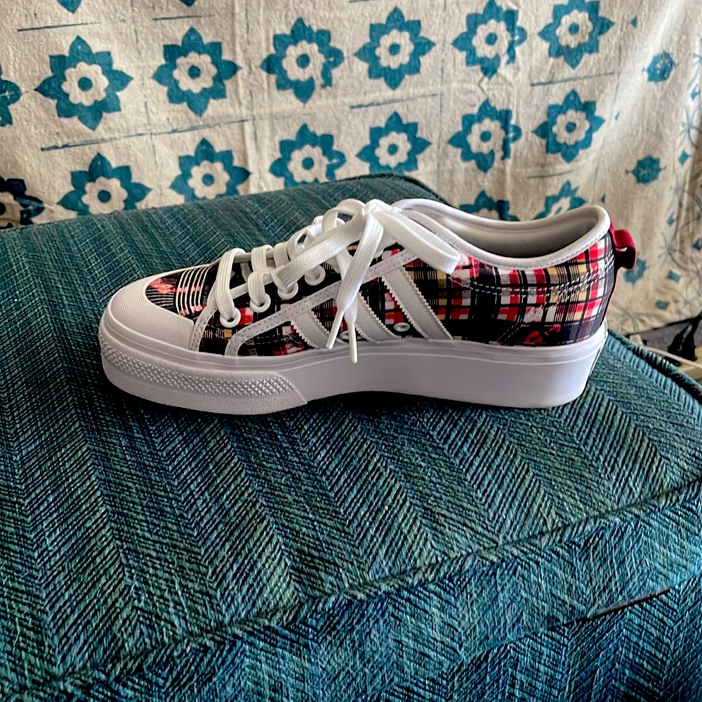 Adidas Nizza Plaid Sneakers with White and Red Accents